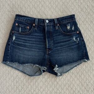 Levi's 501 Button Fly High-Rise Stretch Denim Shorts Size 28 Distressed Classic